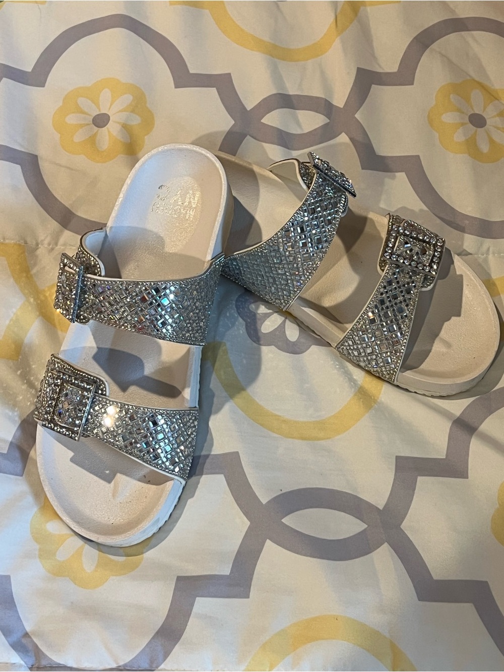 Embellished Double-Strap Silver Sandals for Women